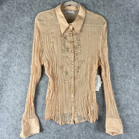Vintage 90s Kaelyn Max II Top Womens 2X Beaded Rhinestone Crinkle Artsy Fairy - Picture 1 of 16